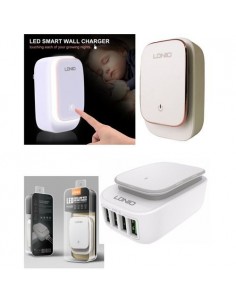 CARGADOR PARED QUAD USB CARGA RAPIDA 22W + LUZ NOCTURNA 2