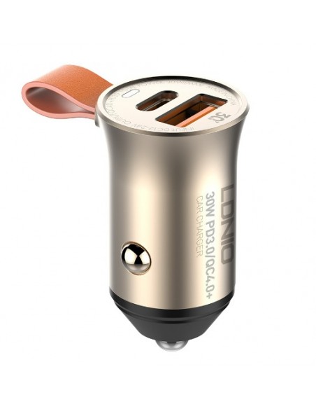 CARGADOR DE AUTO DUAL USB-C + USB-A CARGA RÁPIDA 30W PD/QC 3.0 DERMAN