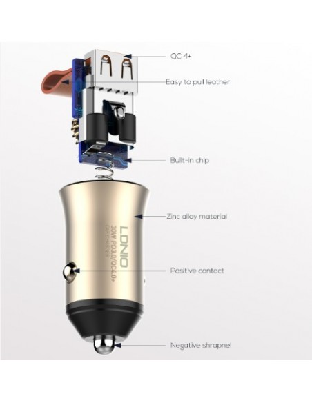 CARGADOR DE AUTO DUAL USB-C + USB-A CARGA RÁPIDA 30W PD/QC 3.0 DERMAN