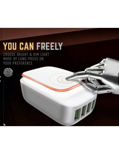 CARGADOR PARED QUAD USB CARGA RAPIDA 22W + LUZ...