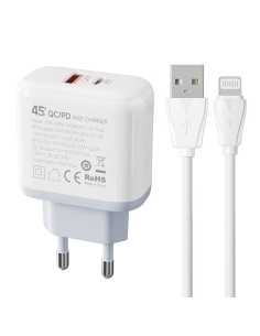 CARGADOR PARED DUAL USB CARGA RAPIDA 45W 2