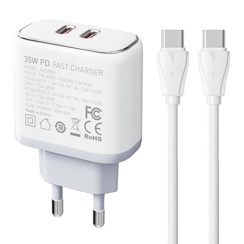 CARGADOR DE PARED DUAL USB-C GAN CARGA RÁPIDA...