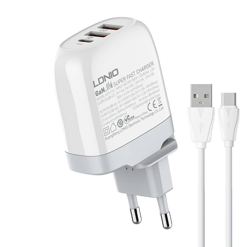 CARGADOR DE PARED TRIPLE USB-C + DUAL USB-A GAN...