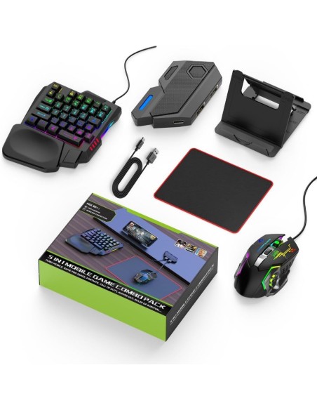 KIT GAMER 5 EN 1 HOCO GM10 PARA CELULAR - TECLADO, MOUSE, CONVERTIDOR Y SOPORTE DERMAN
