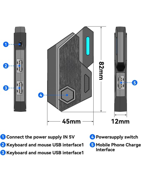 KIT GAMER 5 EN 1 HOCO GM10 PARA CELULAR - TECLADO, MOUSE, CONVERTIDOR Y SOPORTE DERMAN