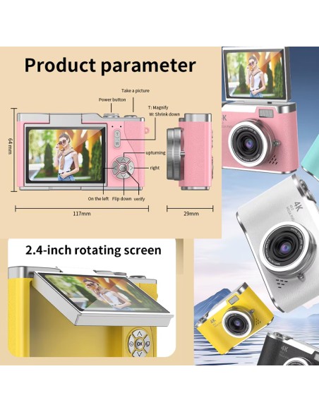 CÁMARA FOTOGRÁFICA 4K LK-007 - VLOGGING CON PANTALLA ABATIBLE 180° Y 48MP DERMAN