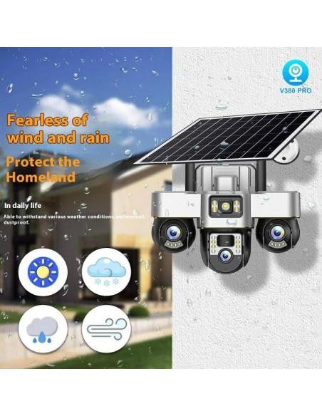 CÁMARA DE SEGURIDAD V380 PRO SOLAR TRIPLE LENTE - VIGILANCIA 4K WIFI EXTERIOR DERMAN
