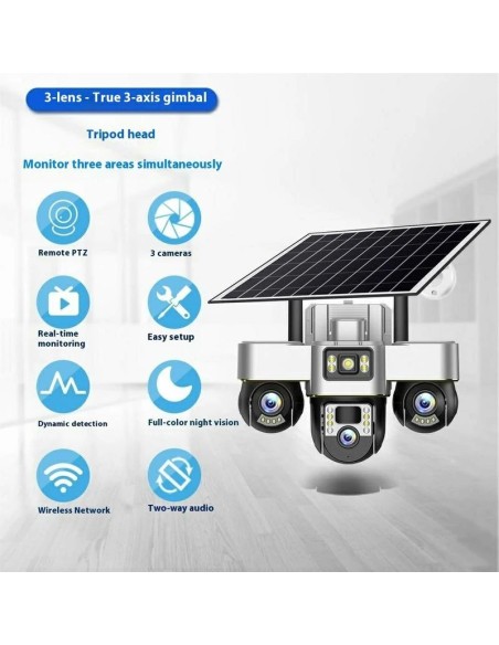 CÁMARA DE SEGURIDAD V380 PRO SOLAR TRIPLE LENTE - VIGILANCIA 4K WIFI EXTERIOR DERMAN