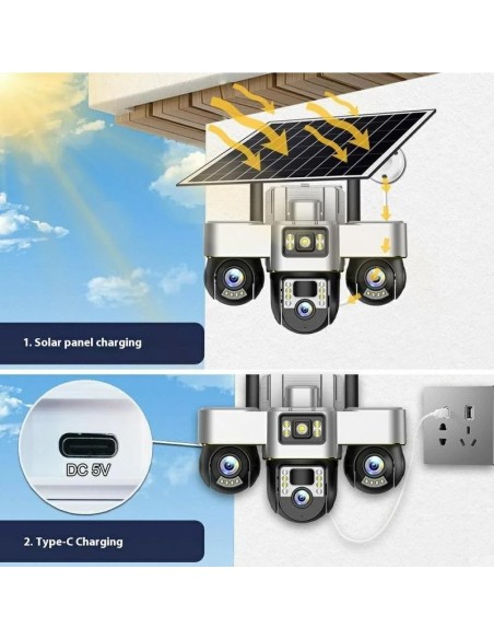 CÁMARA DE SEGURIDAD V380 PRO SOLAR TRIPLE LENTE - VIGILANCIA 4K WIFI EXTERIOR DERMAN