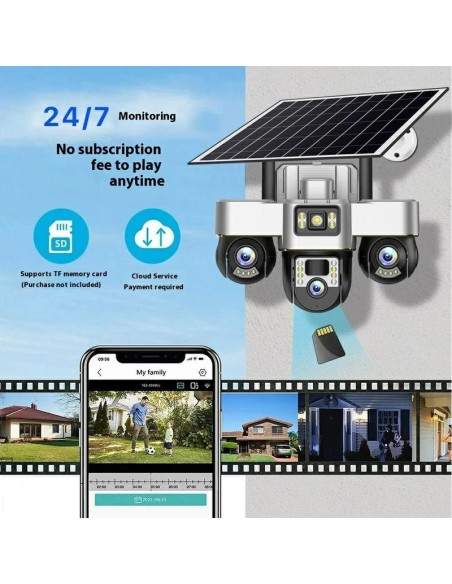 CÁMARA DE SEGURIDAD V380 PRO SOLAR TRIPLE LENTE - VIGILANCIA 4K WIFI EXTERIOR DERMAN