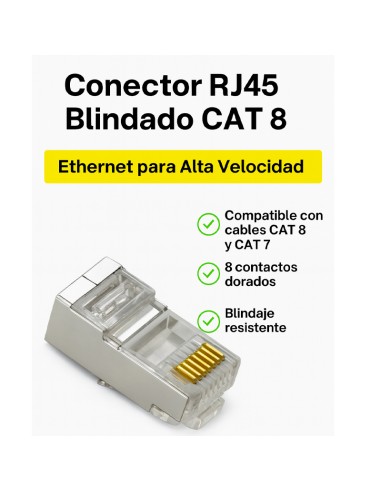 CONECTOR RJ45 BLINDADO CAT8 RED ALTA VELOCIDAD