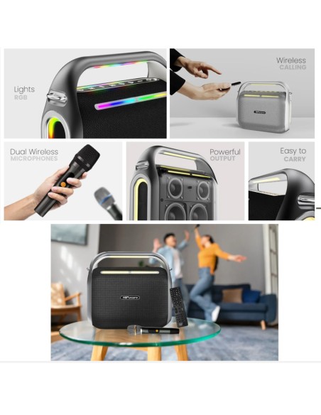 PARLANTE KARAOKE INALAMBRICO LUZ RGB HI FUTURE MISICBOX200