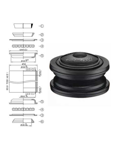 JUEGO DE DIRECCION NECO MOD: H115 (SEMI-INTEGRADO, TAPA BAJA) NO SELLADO 1-1/8" 44X44MM