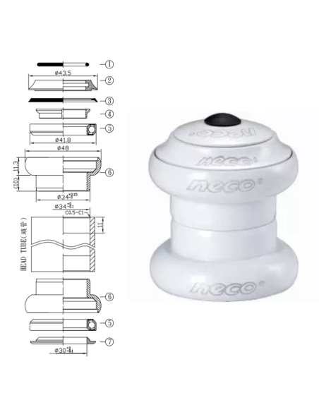 JUEGO DE DIRECCION NECO MOD.H282 A-HEAD 1-1/8" SELLADO EC34/28.6|EC34/30