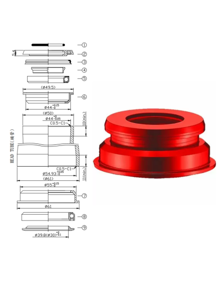 JUEGO DE DIRECCION NECO 44X55MM (SEMI-INTEGRADO, CONICO 1-1/8", SELLADO, TAPA BAJA) ZS44/28.6|ZS55/39.8 MOD: H385