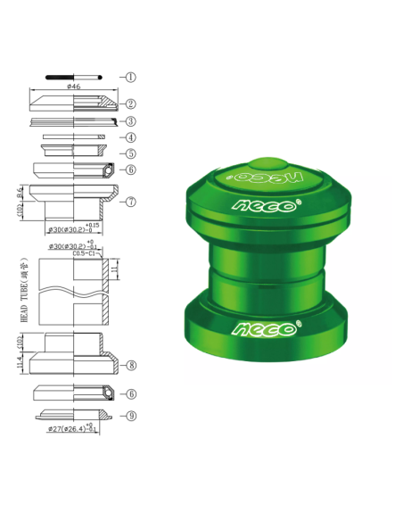 JUEGO DE DIRECCCION NECO MOD.H610 1" (25.4mm) SELLADO A-HEAD 1"X30X27