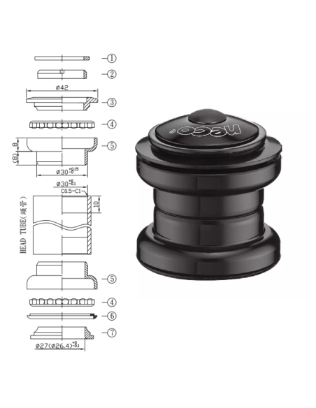 JUEGO DE DIRECCCION NECO MOD.H626 1" (25.4mm) NO SELLADO A-HEAD 1"X30X27