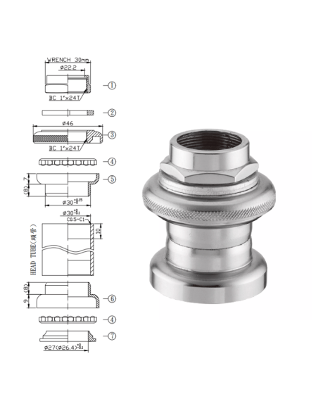 JUEGO DE DIRECCION ALUMINIO NECO MOD: H801K 22.2MM CON HILO (NO SELLADO)