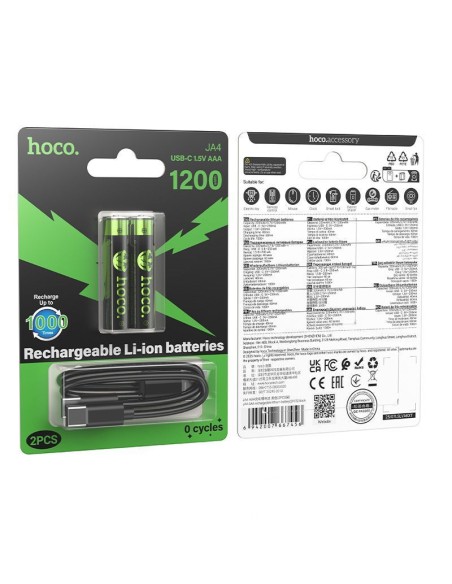 PILAS RECARGABLES DE LITIO AAA HOCO JA4 (PACK DE 2, USB-C)