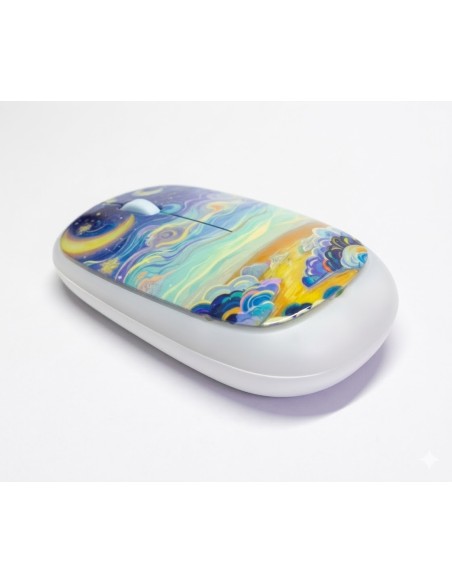 MOUSE INALÁMBRICO ARTÍSTICO EDICIÓN NOCHE ESTRELLADA: DISEÑO GALAXIA Y LUNA