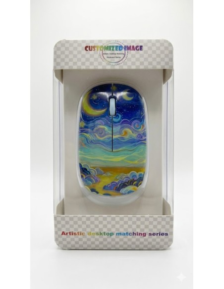 MOUSE INALÁMBRICO ARTÍSTICO EDICIÓN NOCHE ESTRELLADA: DISEÑO GALAXIA Y LUNA