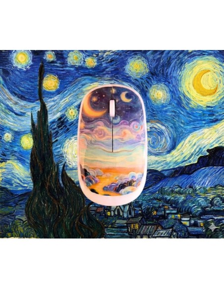 MOUSE INALÁMBRICO ARTÍSTICO EDICIÓN NOCHE ESTRELLADA: DISEÑO GALAXIA Y LUNA