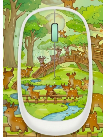 MOUSE INALÁMBRICO ARTÍSTICO EDICIÓN BOSQUE MÁGICO: DISEÑO CIERVOS Y NATURALEZA