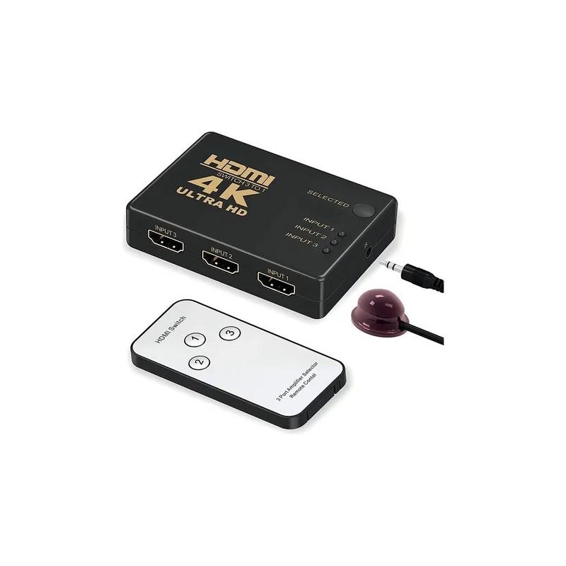 SWITCH HDMI 3 EN 1 4K ULTRA HD: SELECTOR CON CONTROL REMOTO Y RECEPTOR IR