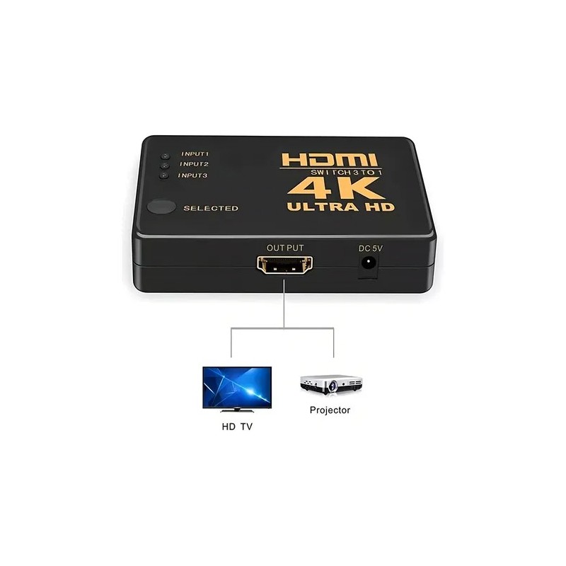 SWITCH HDMI 3 EN 1 4K ULTRA HD: SELECTOR CON CONTROL REMOTO Y RECEPTOR IR