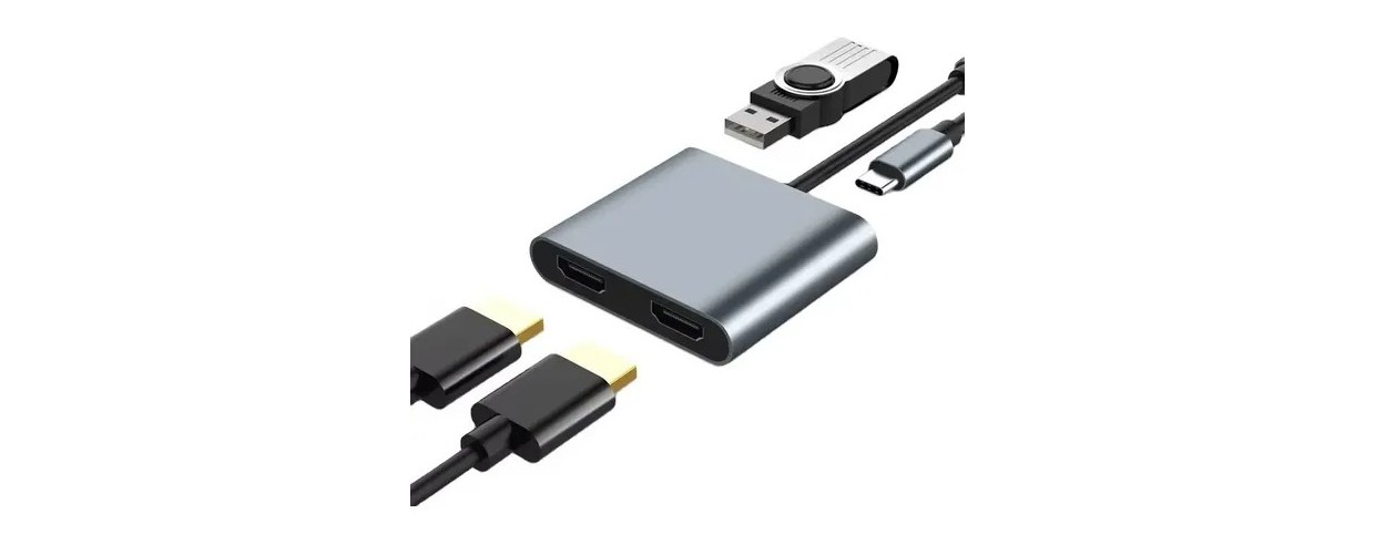 HUB USB-C 4 EN 1 DUAL HDMI 4K: ADAPTADOR...