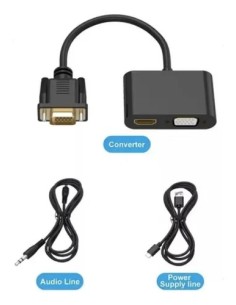 ADAPTADOR HUB CONVERSOR VGA A HDMI + VGA HEMBRA:...