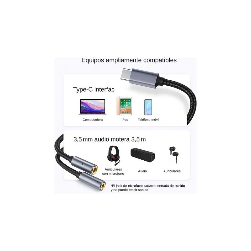 ADAPTADOR DE AUDIO USB-C A JACK 3.5MM HIFI:...