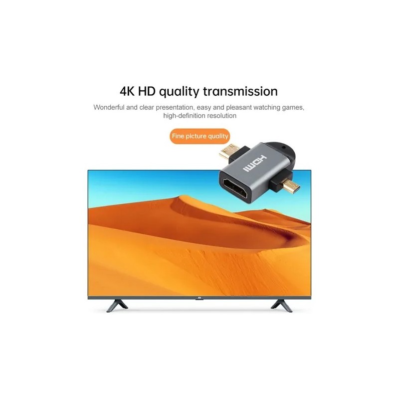 ADAPTADOR HDMI 2 EN 1: CONVERSOR A MINI HDMI Y MICRO HDMI CON SOPORTE 4K ULTRA HD
