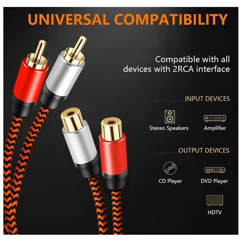 CABLE EXTENSOR DE AUDIO 2 RCA MACHO A 2 RCA HEMBRA - 1M A 12M DERMAN