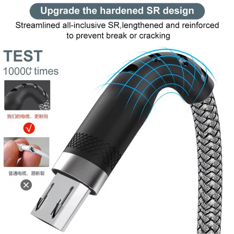 CABLE USB A MICRO USB TRENZADO CARGA RÁPIDA 3A - 1M / 2M DERMAN