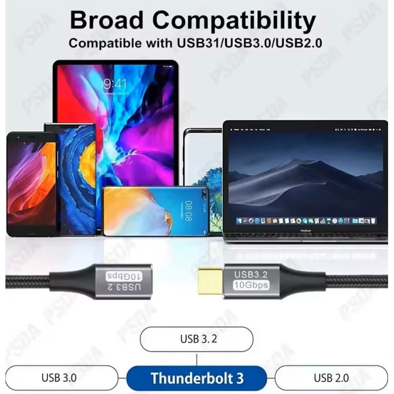 CABLE EXTENSIÓN USB-C 3.1 GEN2 10GBPS CARGA RÁPIDA PD - 1M / 2M DERMAN