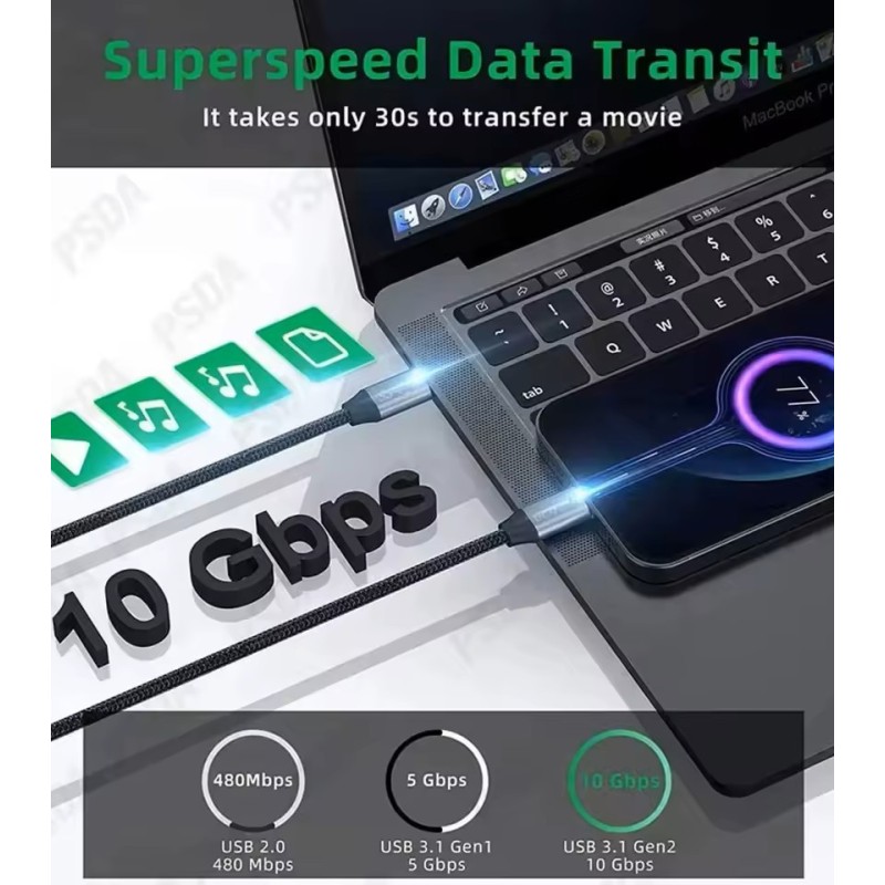 CABLE EXTENSIÓN USB-C 3.1 GEN2 10GBPS CARGA...