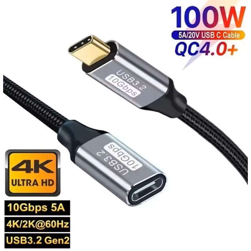 CABLE EXTENSIÓN USB-C 3.1 GEN2 10GBPS CARGA RÁPIDA PD - 1M / 2M DERMAN