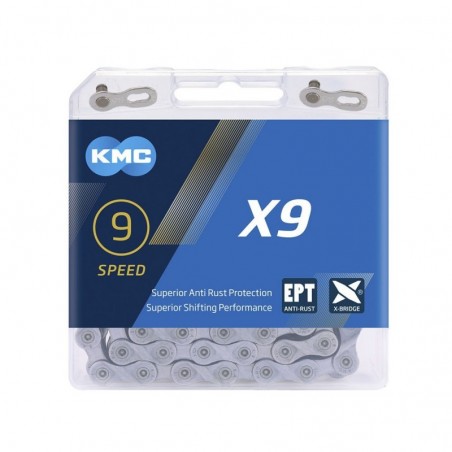 CADENA DE 9 VELOCIDADES KMC MOD: X9 EPT (ECO-PROTEC) SILVER