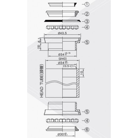 JUEGO DE DIRECCION NECO MOD.H701 A-HEAD 1-1/8" (NO SELLADO) EC34mm/28.6mm|EC34/30mm