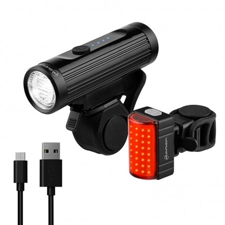 SET LUZ DELANTERA Y TRASERA KIT USB EBL-3322-3214  RECARGABLE EN CAJA 700 LUMENES